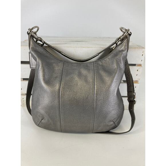 COACH 19303 MEDIUM SILVER METALIC LEATHER CROSSBODY BAG - Picture 6 of 16